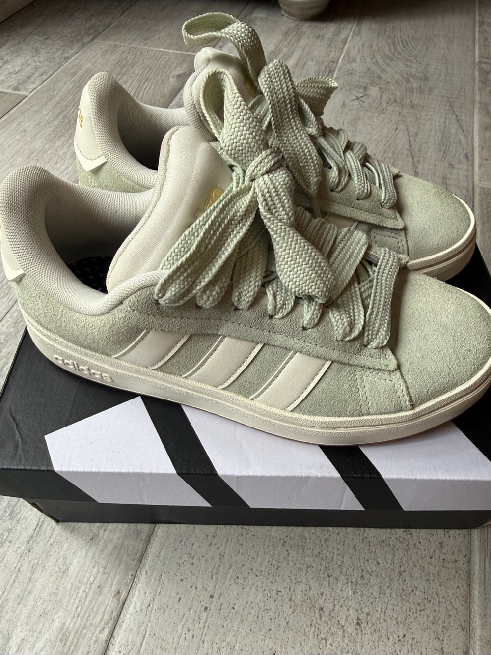adidas Women's Light Green Suede Low-Top Sneakers with Cream Stripes